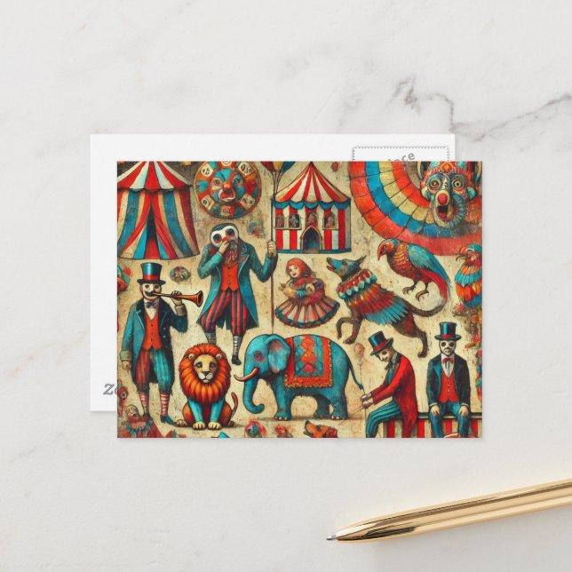 Vintage Zirkustierkollektion Postkarte (Vorderseite/Rückseite Beispiel)