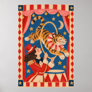 Vintage-Zirkustiger und Ringmaster Funhaus Poster
