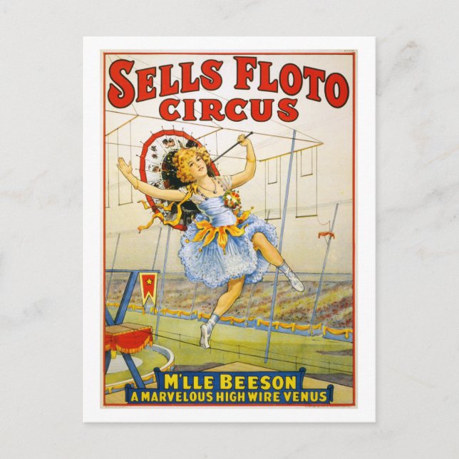 Vintage Zirkuswerbung: Beeson High Wire Act Postkarte (Vorderseite)
