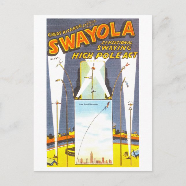 Vintage Zirkuswerbung: High-Pole-Gesetz Postkarte (Vorderseite)