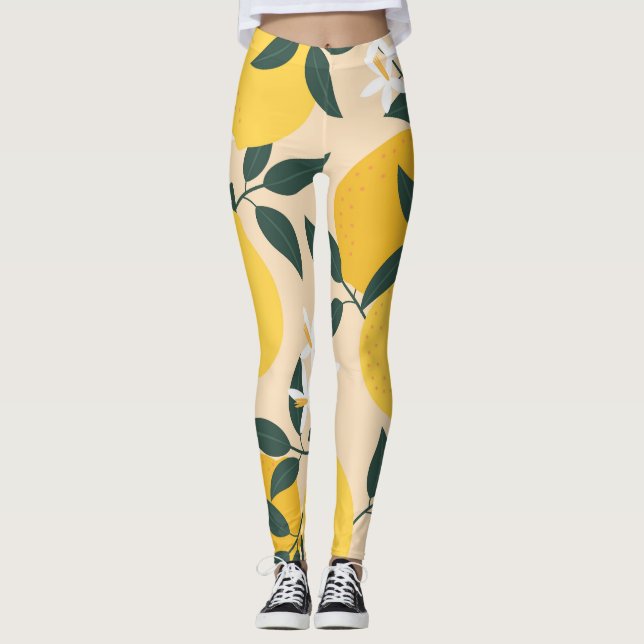 Vintage Zitrone: Nahtlose Fruchttextur. Leggings (Vorderseite)