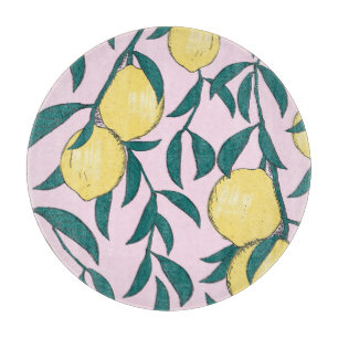 Vintage Zitronen: HandGezeichnet Wasserfarbmuster. Schneidebrett