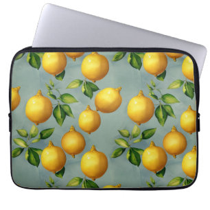Vintage Zitronen und Blätter Kunstmuster auf Grau Laptopschutzhülle