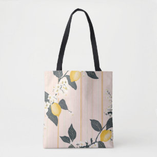 Vintage Zitronen und Blüten auf rosa Streifen