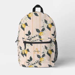 Vintage Zitronen und Blüten auf rosa Streifen Bedruckter Rucksack