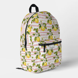 Vintage Zitronen und Blüten auf rosa und weiße Str Bedruckter Rucksack