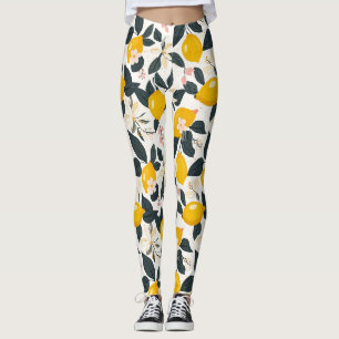 Vintage-Zitronen- und rosa Blütenmuster Leggings