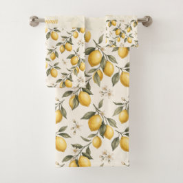 Vintage Zitronenblüten – Elegante botanische Zitru Badhandtuch Set