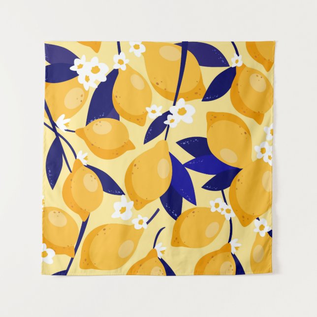 Vintage Zitronenfrüchte: Nahrungsmuster. Wandteppich (Vorderseite)