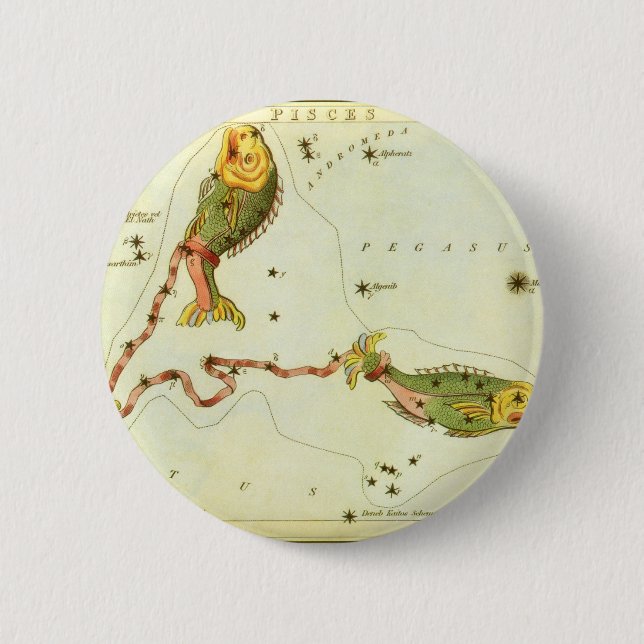 Vintage Zodiac-Astrologie Fische Konstellation Button (Vorderseite)
