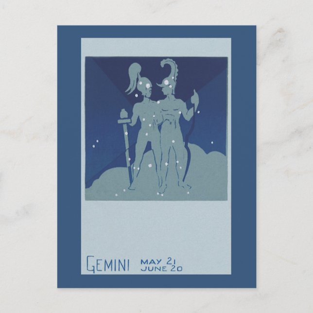 Vintage Zodiac Astrologie Gemini Zwillingskonstell Postkarte (Vorderseite)
