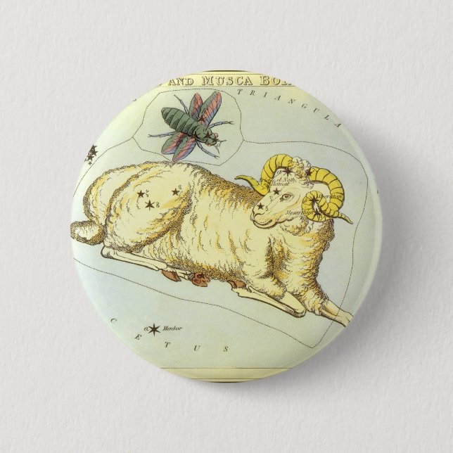 Vintage Zodiac, Astrologie Widder Sternbild Button (Vorderseite)