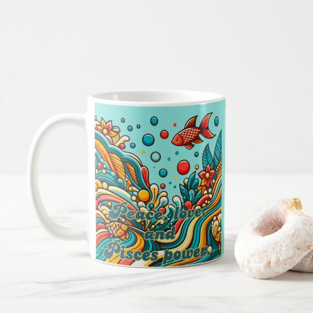 Vintage Zodiac-Zeichen-Fische im 60er-Stil Kaffeetasse (Mit Donut)