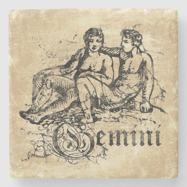 Vintage Zodiac Zwillinge Steinuntersetzer (Vorderseite)