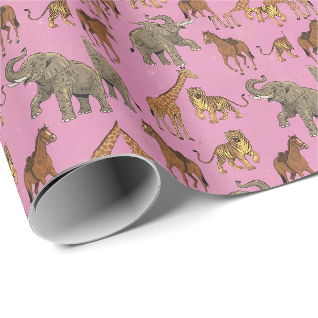 Vintage-Zoo-Tiere Geschenkpapier (Rolleneckpunkt)
