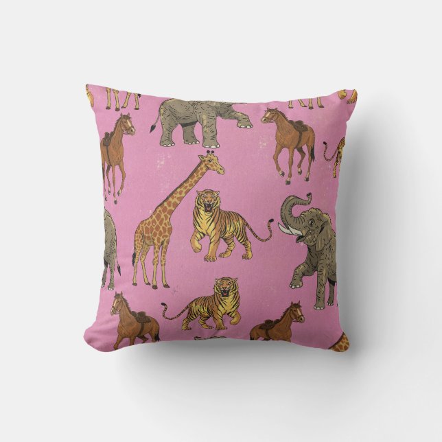 Vintage-Zoo-Tiere Kissen (Vorderseite)