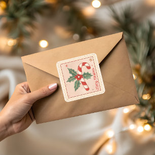 Vintage-Zuckerstangen-Weihnachten Quadratischer Aufkleber