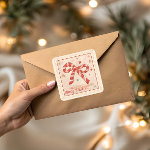 Vintage-Zuckerstangenbogen Frohe Weihnachten Quadratischer Aufkleber