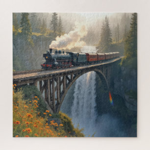 Vintage-Zug auf einem Berg-Gestell Puzzle