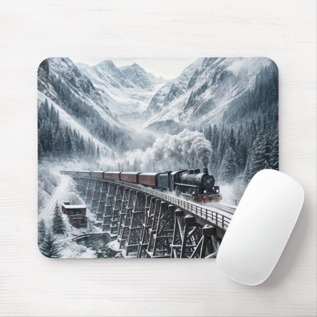Vintage-Zug auf einem Berggitterbrücke Mousepad (Mit Mouse)