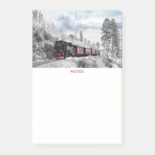 Vintage-Zug fährt durch Winterlandschaft Post-it Klebezettel