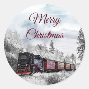 Vintage-Zug fährt durch Winterlandschaft Runder Aufkleber