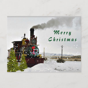Vintage Zug im Schnee/ Frohe Weihnachten Postkarte