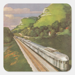 Vintage-Zug-Urlaub, Lokomotive auf dem Land Quadratischer Aufkleber