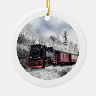 Vintage Zug-Winter-Weihnachtsszene Keramik Ornament