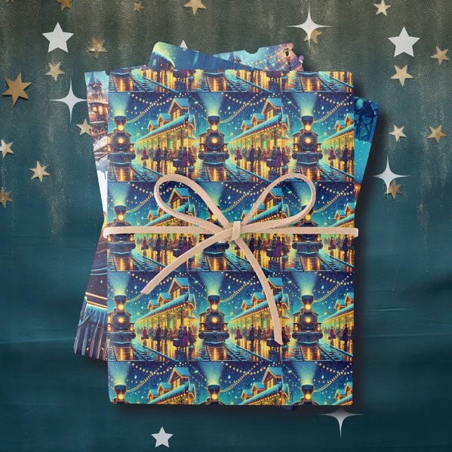 Vintage Züge in einer schneebedeckten Nacht Geschenkpapier Set (Von Creator hochgeladen)
