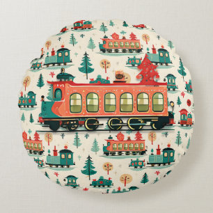 Vintage Züge Weihnachten Rundes Kissen
