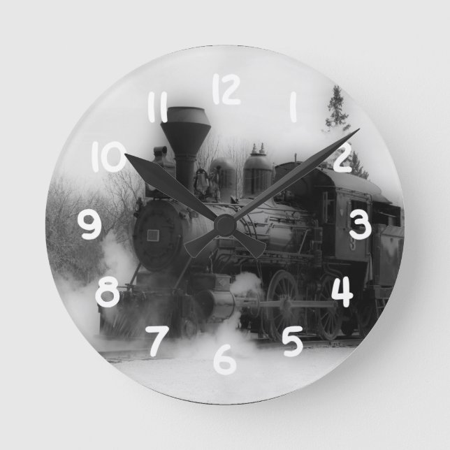 Vintage Zuglokomotive-Uhr Runde Wanduhr (Vorderseite)