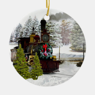 Vintage-Zuglokomotive-Weihnachtsdekoration Keramik Ornament