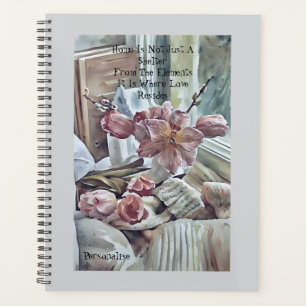 Vintage Zuhause Pink Blume Liebe Zitat Grau Journa Planer