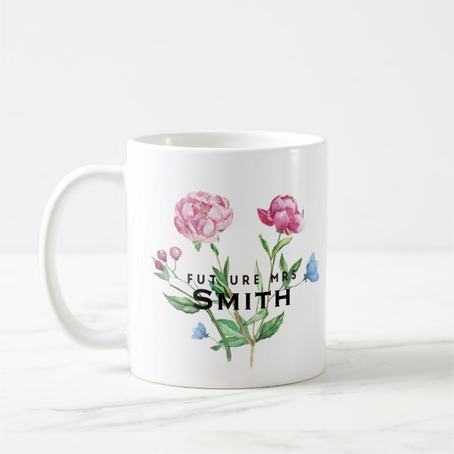 Vintage zukünftige mit Blumenfrau Customizable Kaffeetasse (Links)