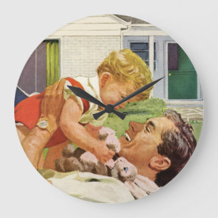 Vintage zum Vatertag, glückliche Familie in den Vo Große Wanduhr