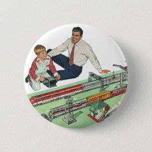 Vintage zum Vatertag, Vater und Sohn mit Zügen Button