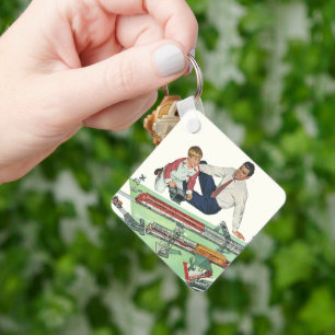 Vintage zum Vatertag, Vater und Sohn mit Zügen Schlüsselanhänger