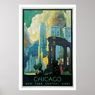 Vintage Zwanzigerjahre Chicago-Stadtreiseanzeige Poster