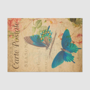 Vintage zwei blaue Schmetterlinge Blumenkohl-Blume Seidenpapier