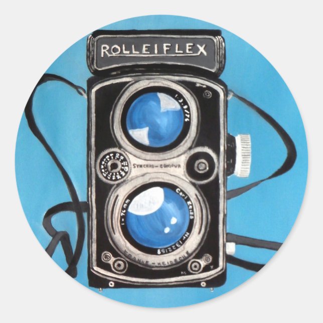 Vintage Zwei-Lens-Kamera Runder Aufkleber (Vorderseite)
