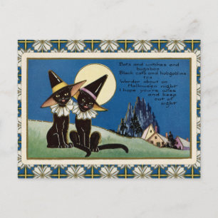 Vintage Zwei schwarze Katzen Halloween Postkarte