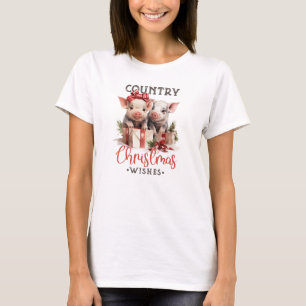 Vintage zwei Schweine Landweihnachten Bauernhof Wü T-Shirt
