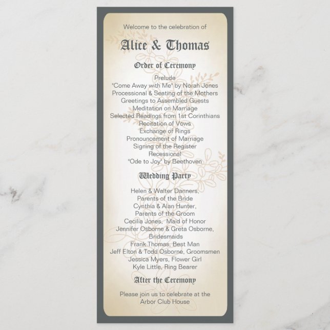 Vintage Zweigniederlassung - Hochzeitsprogramm Programm (Vorderseite)