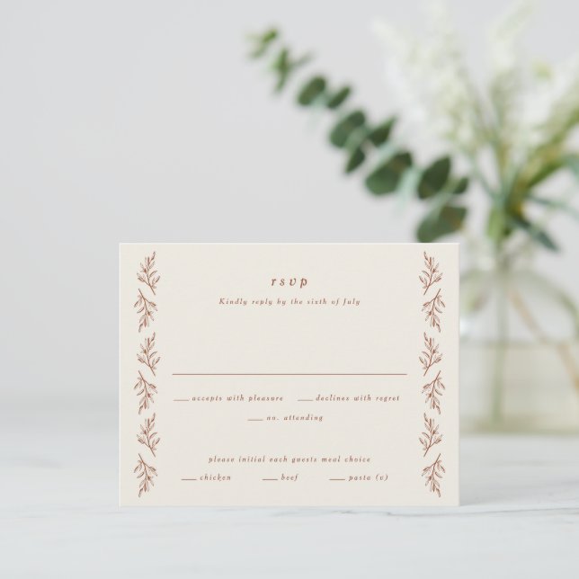 Vintage Zweigstelle Boho Wedding RSVP Karte (Stehend Vorderseite)