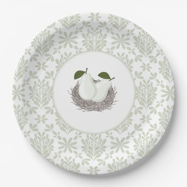 Vintage Zwillingsbirne in Nestpapierplatte Pappteller (Vorderseite)