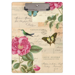 Vintage Zwischenwand mit Rose und Schmetterlingen Klemmbrett