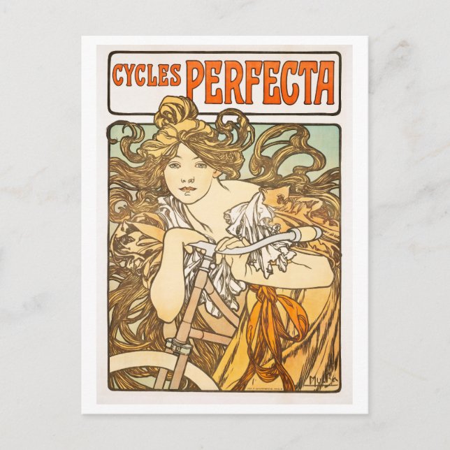 Vintage Zyklen Perfektion von Alphonse Mucha Poste Postkarte (Vorderseite)