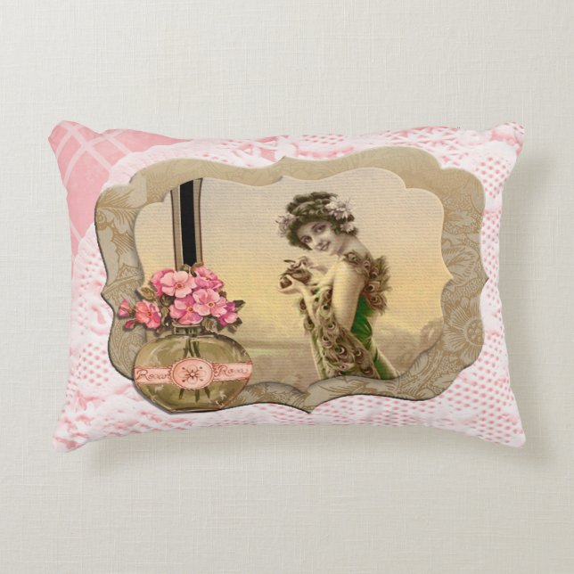 VintageBeauty Gerahmt Pink Lace Doily AccentPillow Zierkissen (Vorderseite)
