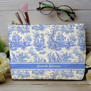 Vintageblaue Toile-de-Jouy-Drucke Zubehörtasche